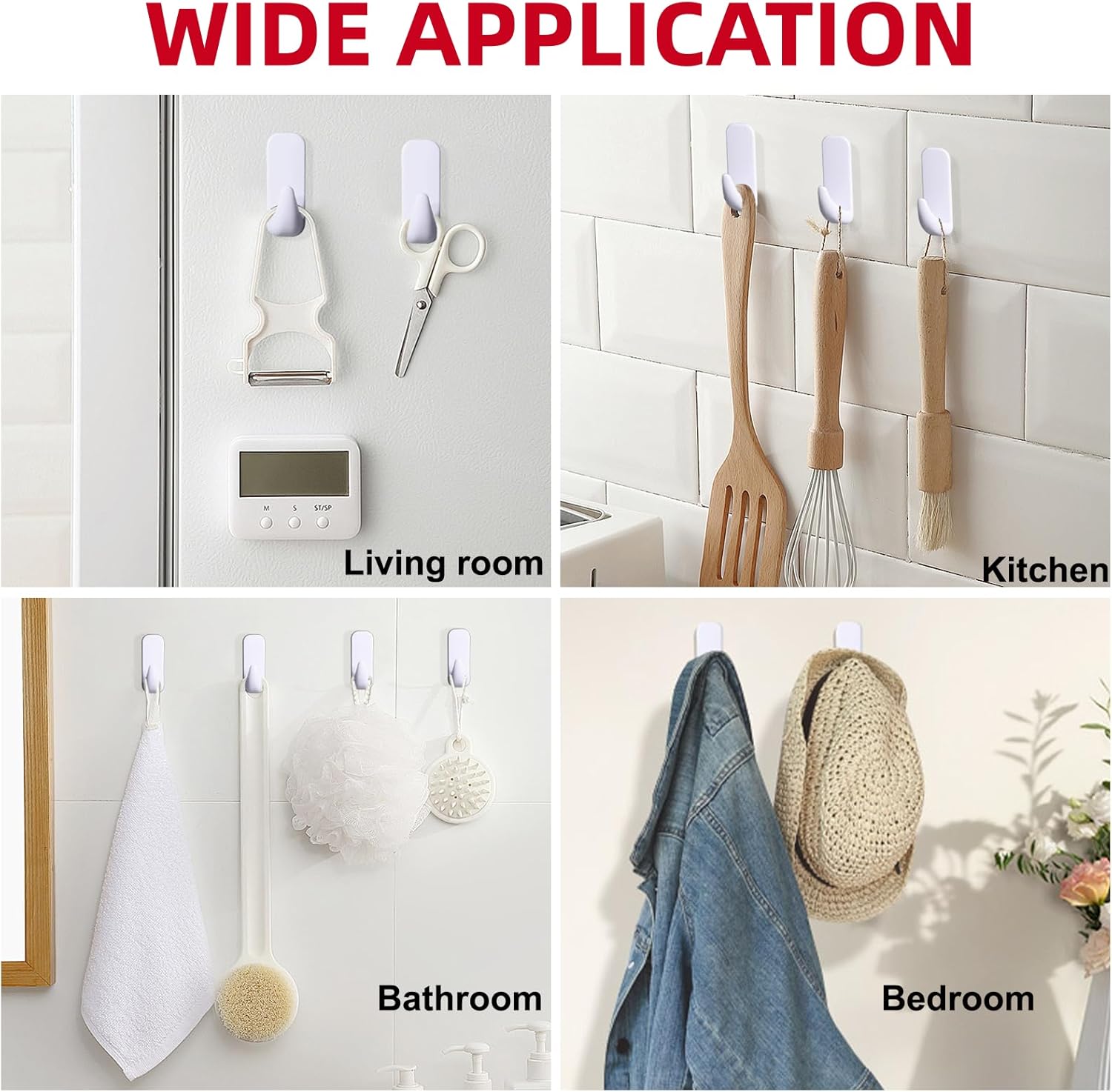 Skiennix Heavy Duty Wall Hooks - 10 Large Damage-Free Adhesive Hooks for Key Holder & Coat Hanging