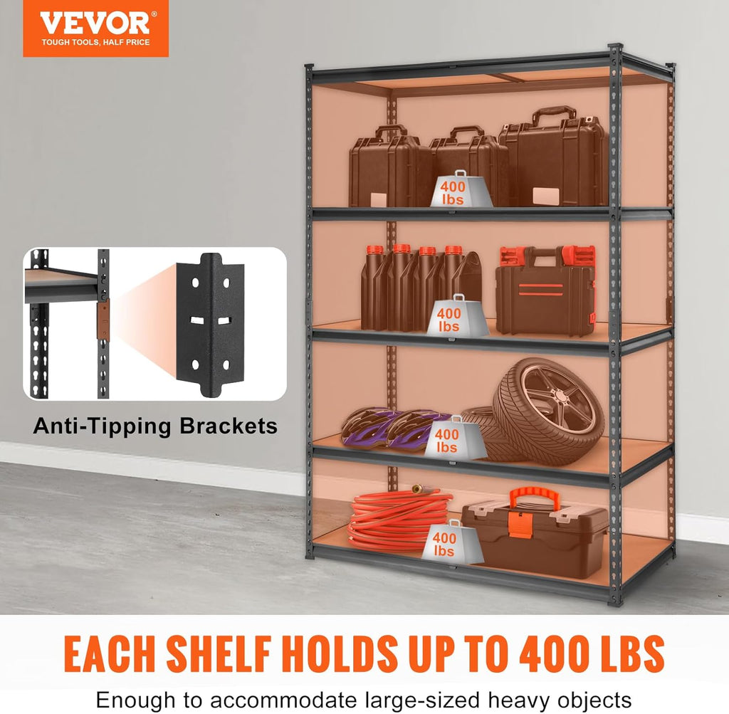VEVOR Heavy-Duty Storage Shelving Unit - 5-Tier Adjustable Metal Shelves | 48" L x 24" W x 72" H