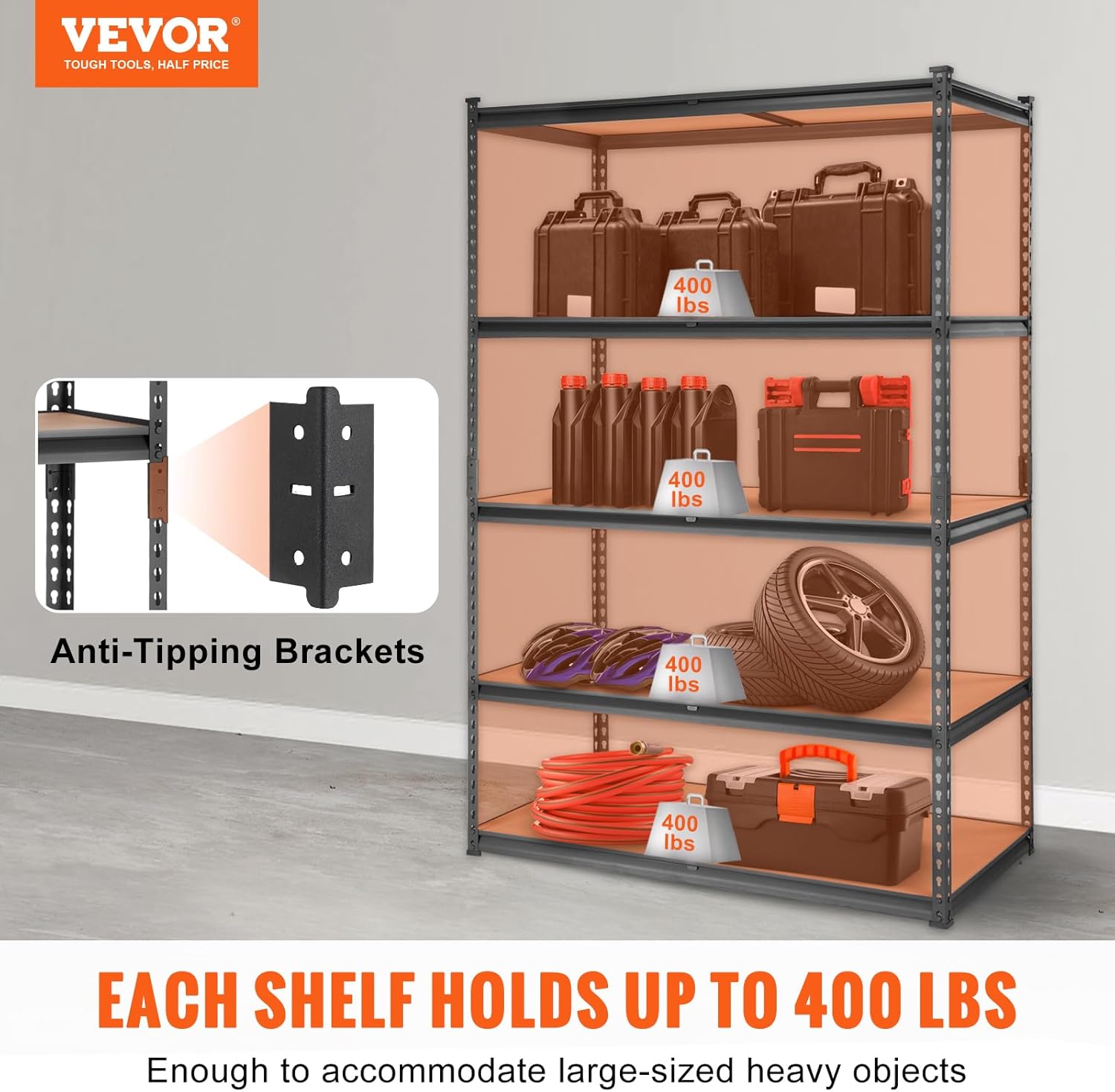 VEVOR Heavy-Duty Storage Shelving Unit - 5-Tier Adjustable Metal Shelves | 48" L x 24" W x 72" H
