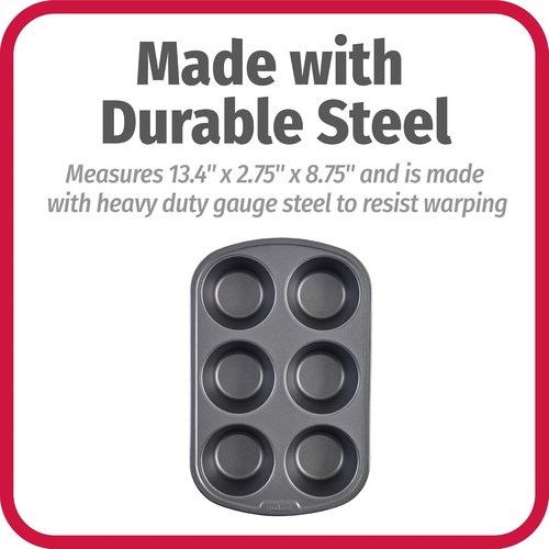 GoodCook Jumbo Texas Muffin Pan - Nonstick Steel Design | 6-Cup Capacity, Gray Finish