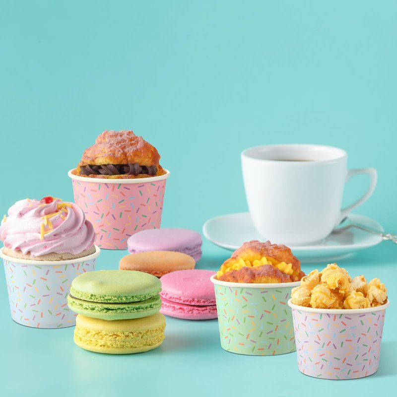 Jingmore 50 Pcs Paper Ice Cream Cups 8 oz Sprinkles Disposable Dessert Bowls Color Disposable Ice Cream Bowls Containers for Hot and Cold Party Supplies Cups Food Containers for Dessert Snack Yogurt