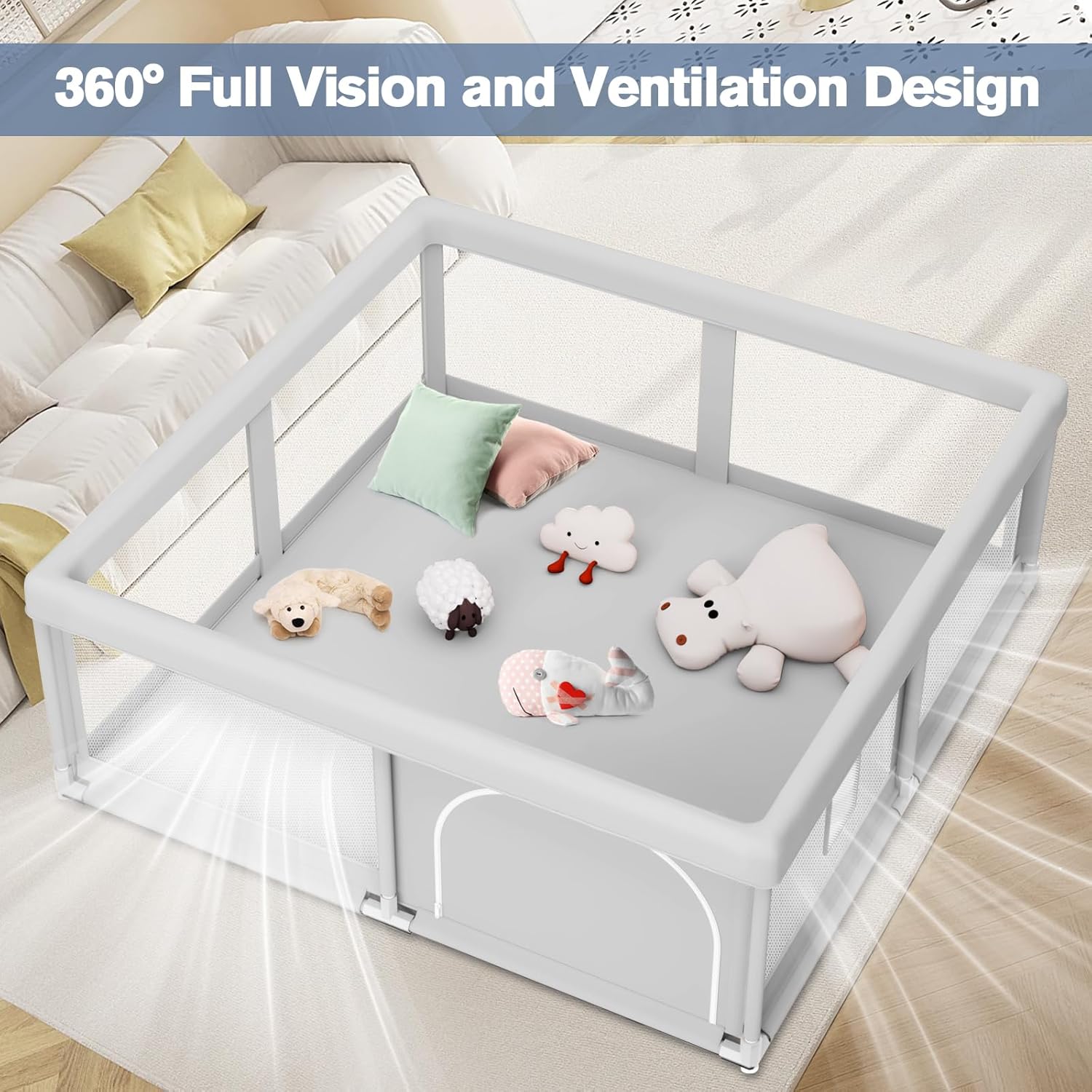 Regine Switzerland Baby Playpen - Sturdy 50 x 50 Inch Indoor & Outdoor Safety Play Yard with Soft Mesh