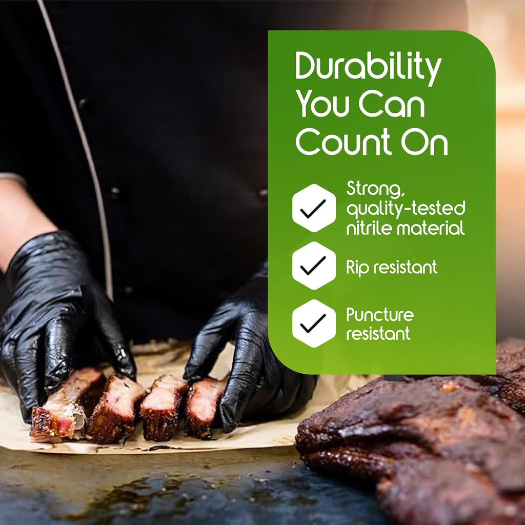 Skiennix Heavy Duty Black Nitrile Gloves - 6 Mil Chemical Resistant Disposable for Medical & Cleaning Use