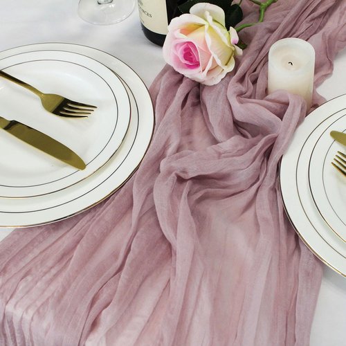 LuxeLouise Cheesecloth Table Runner - 120 Inch Chiffon Gauze for Elegant Table Decor | Dusty Pink, 2 Pack