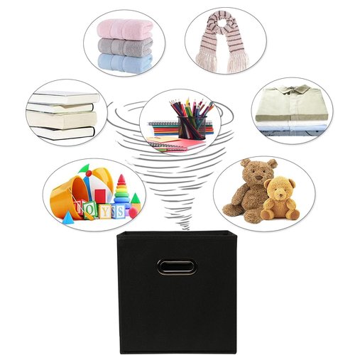 SEVENDOME Fabric Cloth Storage Bins,Fabric Cube Organizer with Dual Handles Foldable Cube Storage Baskets for Home Bedroom Storage,Set of 10,(Black)