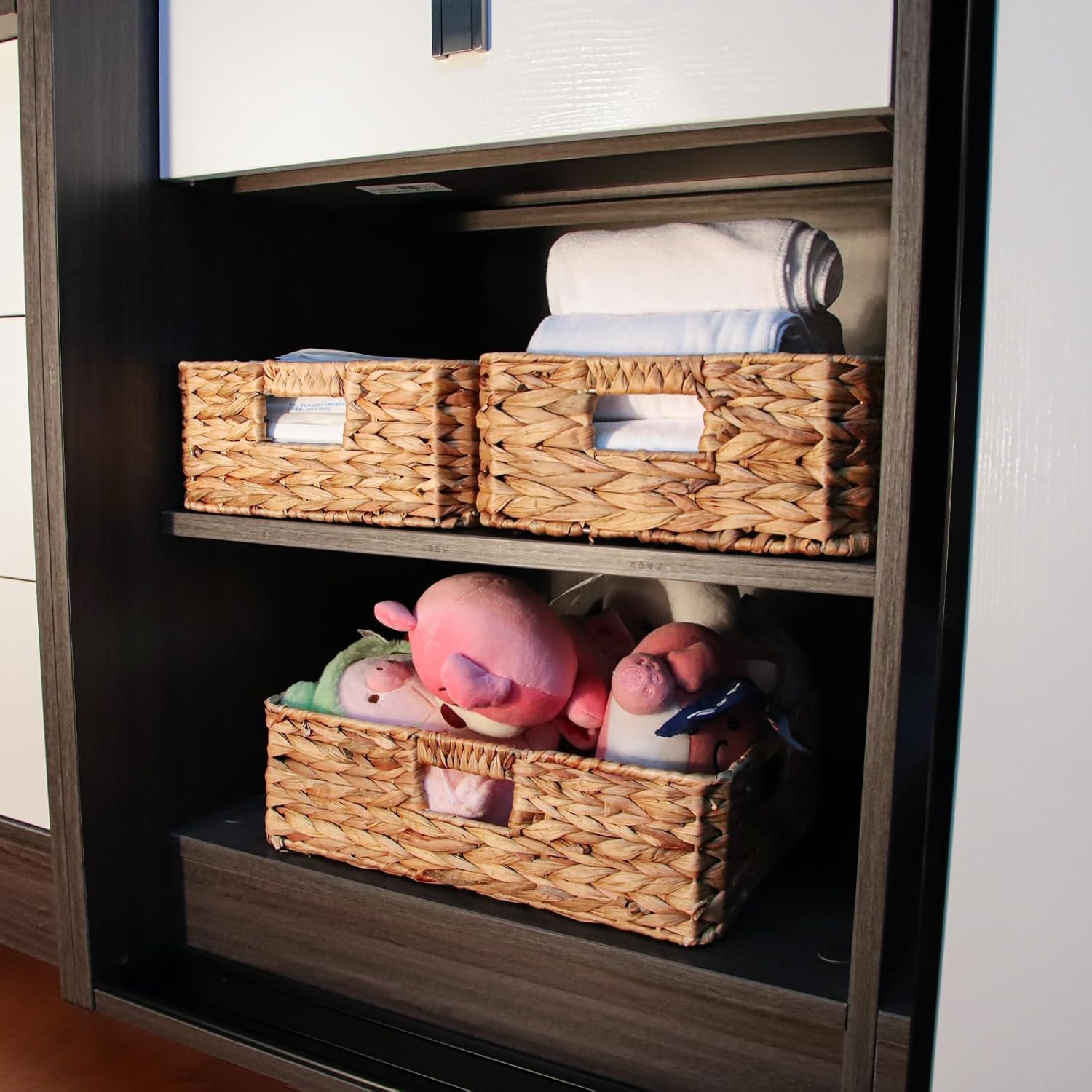 Water Hyacinth Storage Baskets by Rectangular | Woven Wicker Baskets for Shelves - 15.2” L x 12” W x 4.7” H