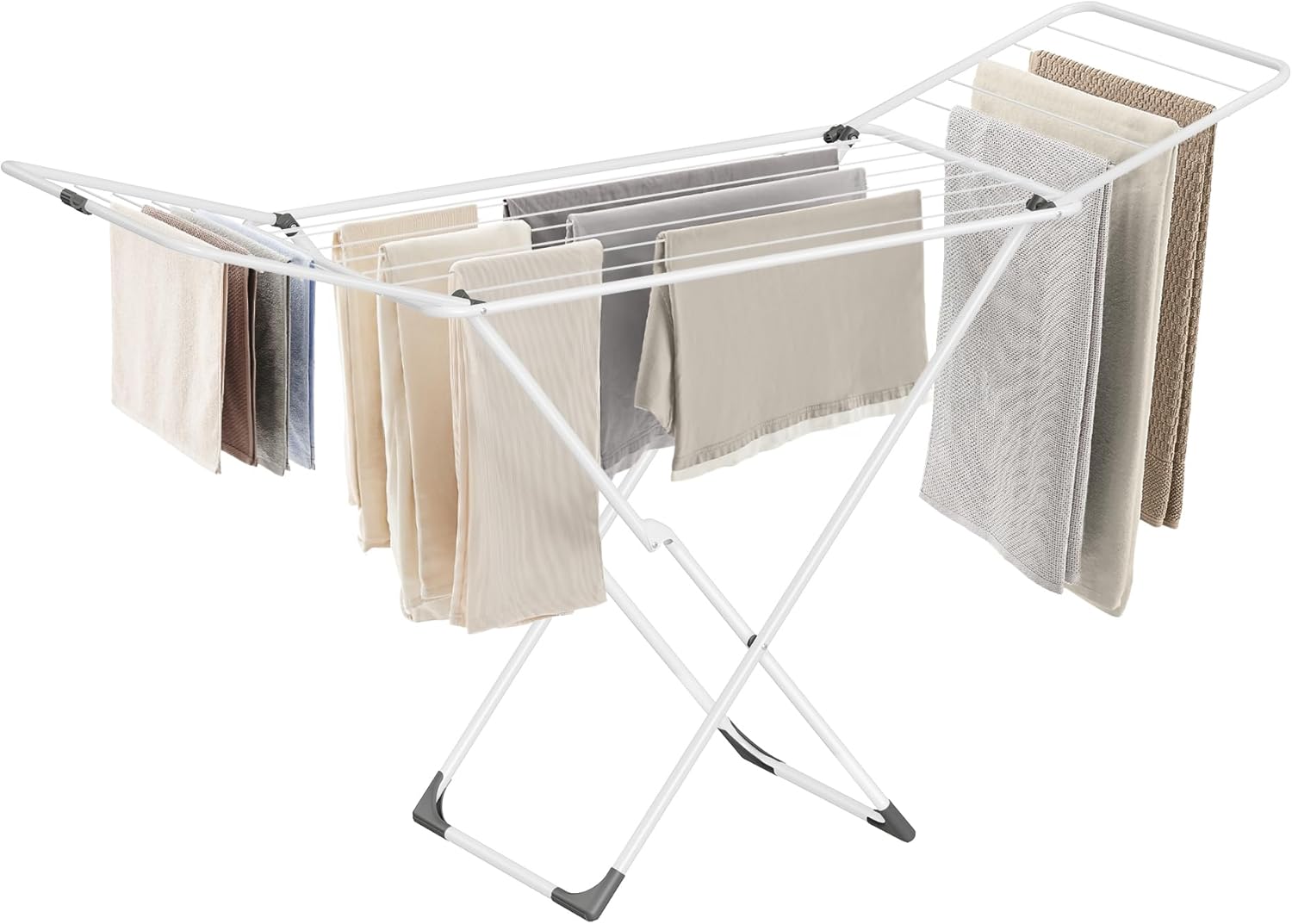 SONGMICS Clothes Drying Rack - Foldable Metal Laundry Airer for Indoor/Outdoor Use | Space-Saving Design, White