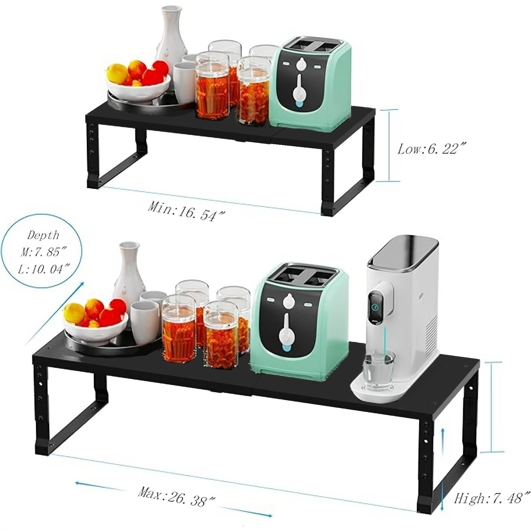 Wobmmi Expandable Spice Rack Organizion for Kitchen Cabinet, Seasoning,Bathroom Organizer Display Shelf, Stackable Multi-Purpose Shelves.Easy-to-Install（2Packs/Black,Large