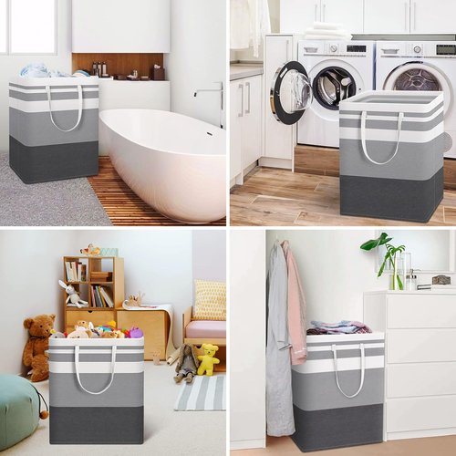 HomeHacks Large Waterproof Laundry Basket - Collapsible Freestanding Hamper with Extended Handles | 125L Gradient Grey