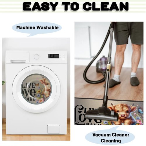 Highland Cow Flower Kitchen Rug Washable Entryway Rugs Non Slip Anti Fatigue Mats Kids Room Floor Mat Laundry Room Runner Rug for Kitchen Sink Bathroom Hallway Entryway Carpet 39X20 in