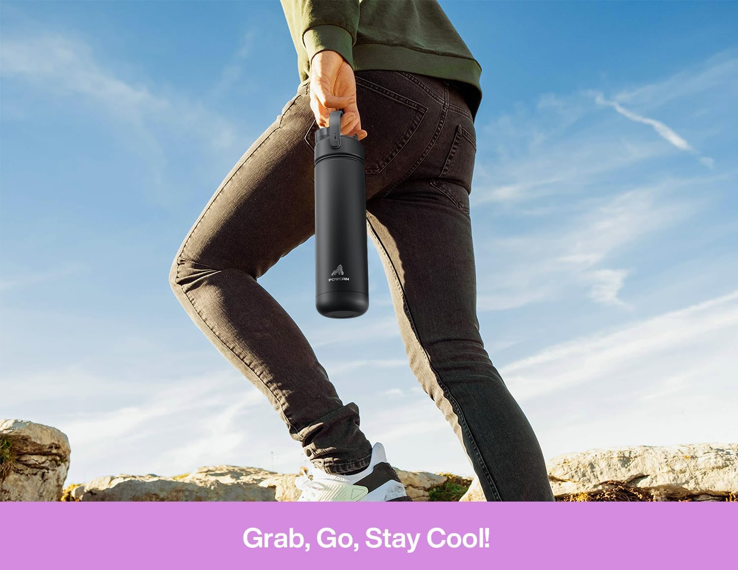 POWCAN 26 oz Insulated Water Bottle - 2-in-1 Straw & Spout Lid, Keeps Drinks Cold 24H | Cherry Pop