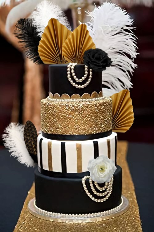 JeVenis Feather Cake Decoration Gatsby Cake Decoration Prom Cake Decorations Rose Cake Topper Roaring 20s Cake Decorations
