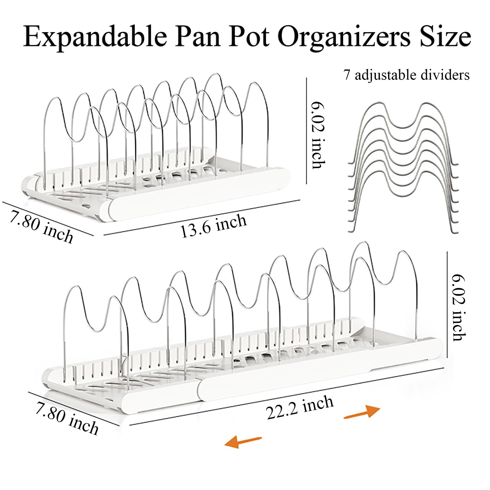 LICRUGU Pot Rack : Pots and Pans Organizer Under Cabinet 7 Adjustable Compartment Expandable Pot Lid Holder for Kitchen Cookware, Bakeware, Lid, Dishes, Cutting Boards,Apricot