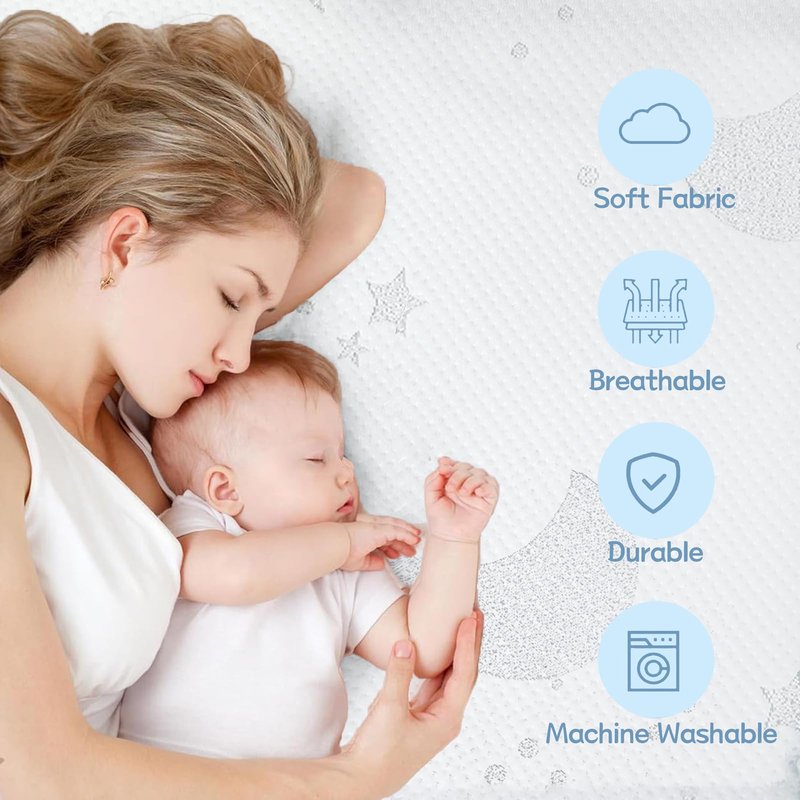 QHUCBAEG Pack and Play Mattress, 38x26 Pack N Play Mattresses Pad with Breathable Jacquard Cover, Dual-Sided Soft & Firm Memory Foam Baby Mattress for Pack N Play