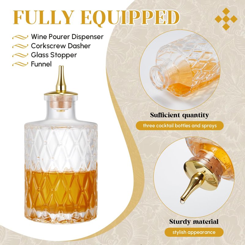 Teenyyou 6 Pcs Bitters Bottle Set, 3 Cocktail Dasher Bottles with Dash Tops and Stopper, 3 30ml/1ozcocktail Atomizer, Glass Bar Bottles for Homemade Cocktail Bartender Home Bar Accessories