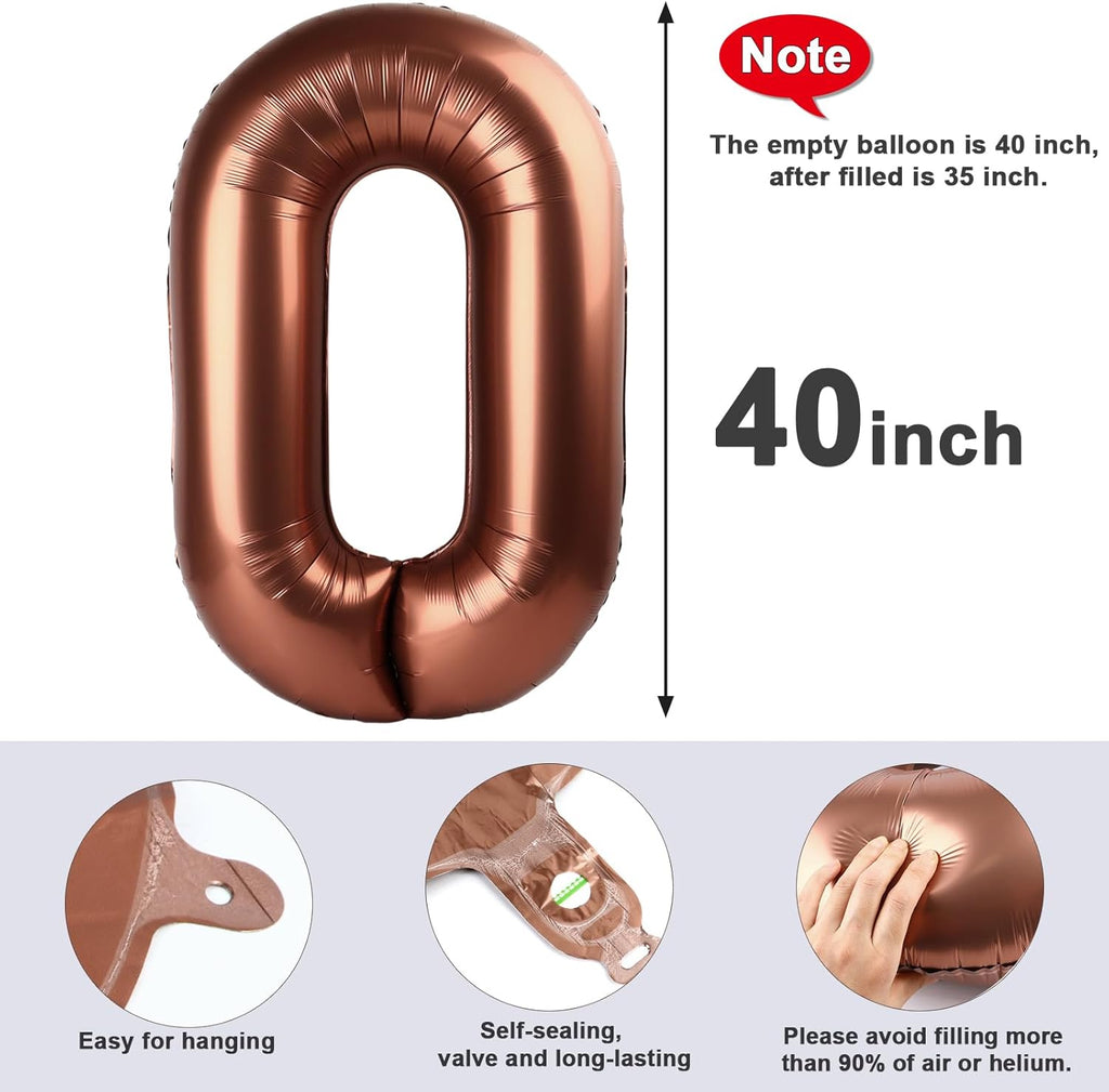 Number 0 Balloons - 40 Inch Coffee Brown Birthday Decorations for Milestone Events