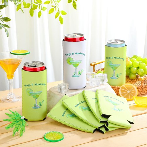 Jingmore 12 Pcs Bachelorette Can Coolers Bulk Margarita Party Can Sleeves Margs and Matrimony Beer Cup Holders for Bachelorette Party Favor Bridal Shower Wedding Decorations (5.51 x 3.54 Inch)