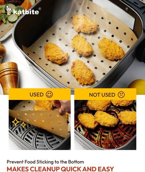 Katbite Air Fryer Parchment Paper Liners - 180 Count Disposable Perforated Sheets | 9x11 Inch Basket Accessories for Cuisinart & Ninja Foodi