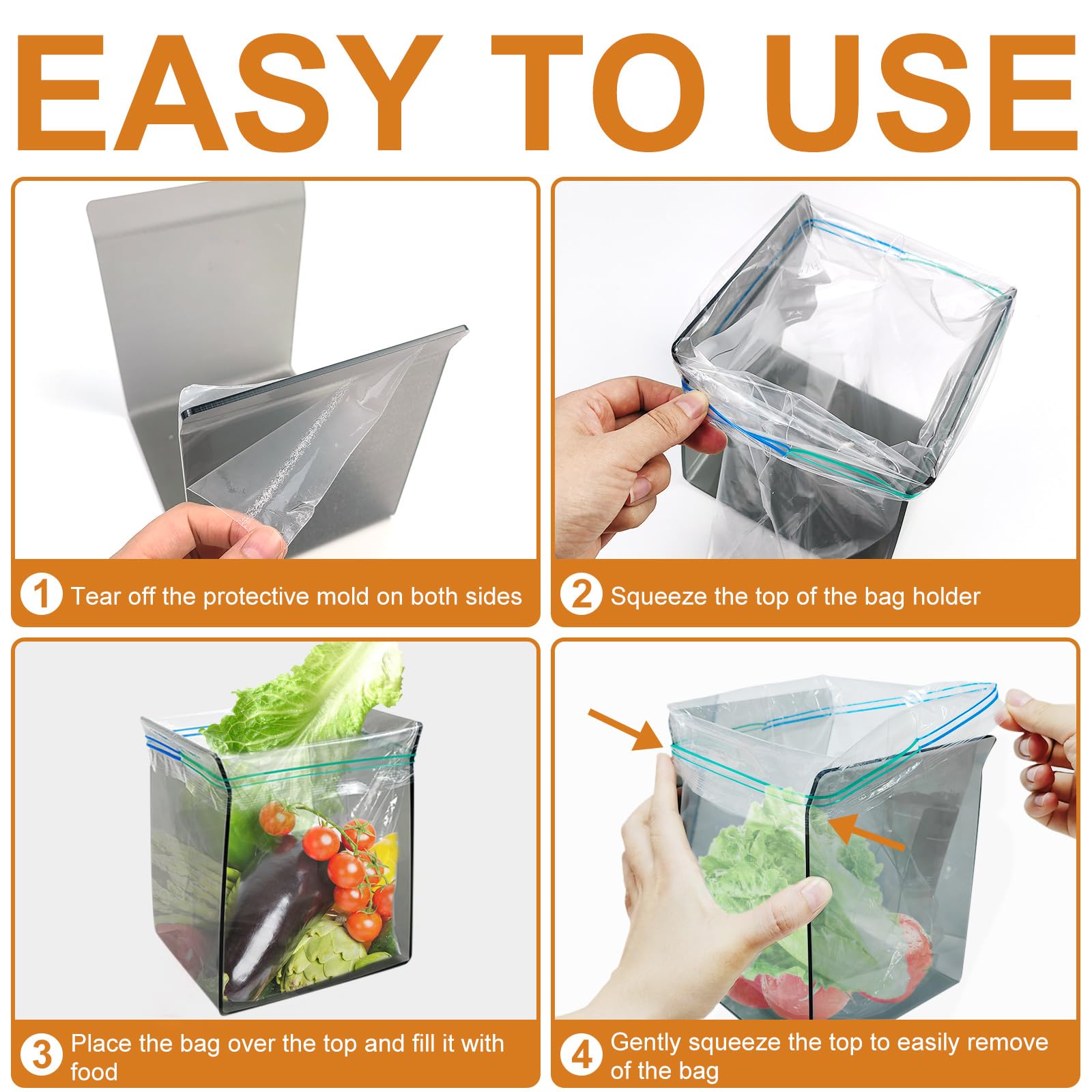 EYUNSTAR Ziplock Bag Holder, 2 Pack Acrylic Baggy Rack Holder for Food Prep, Freezer & Sandwich Bags, Hands-Free Food Storage, Gray