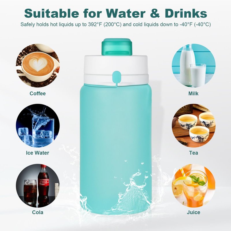 PLTCAT 2 Pack Collapsible Water Bottle, 19oz Foldable Bottle BPA Free Reusable Lightweight Leak-Proof Travel Silicone Water Bottle for Travel, Gym, Hiking, Office, Camping（Green and Blue）