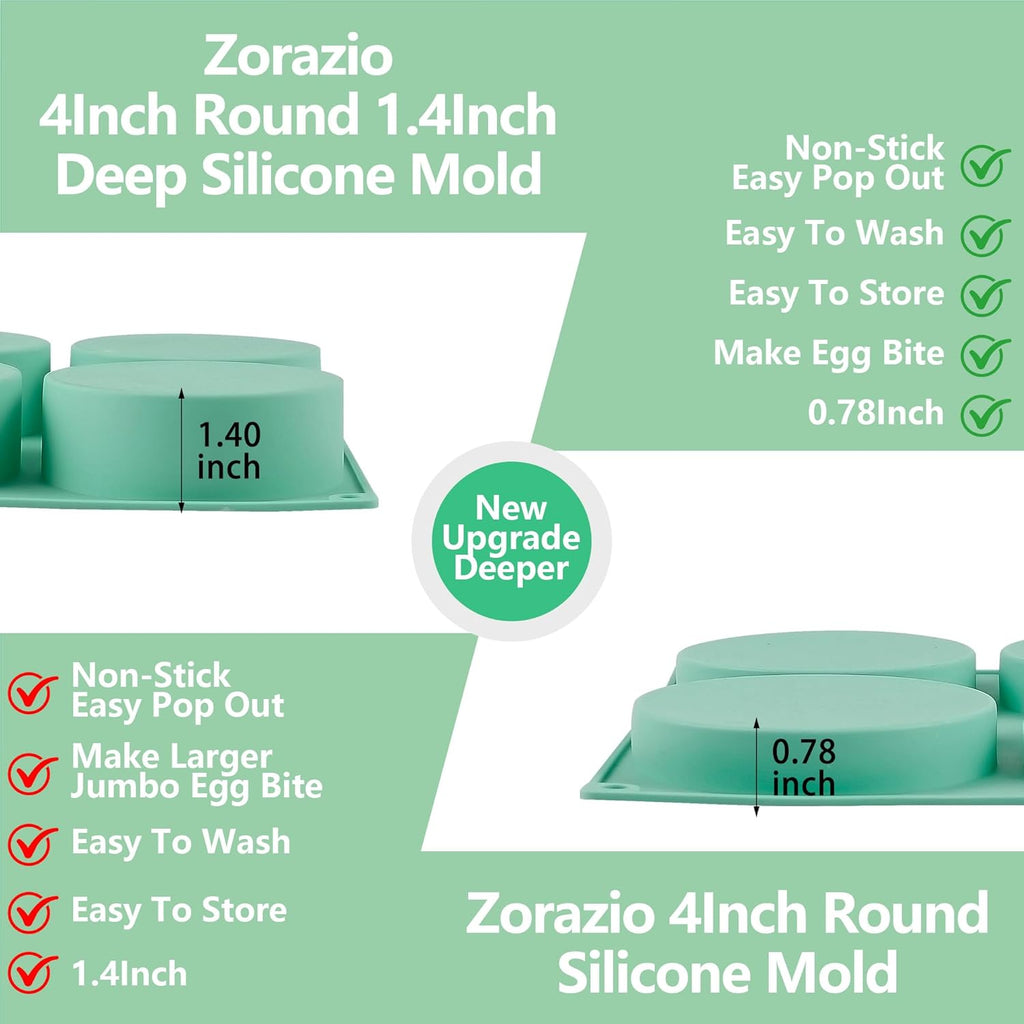 Skiennix 4-Inch Round Silicone Baking Mold - Non-Stick 2-Piece Muffin Top Pan | 6-Cavity for Breakfast Sandwiches