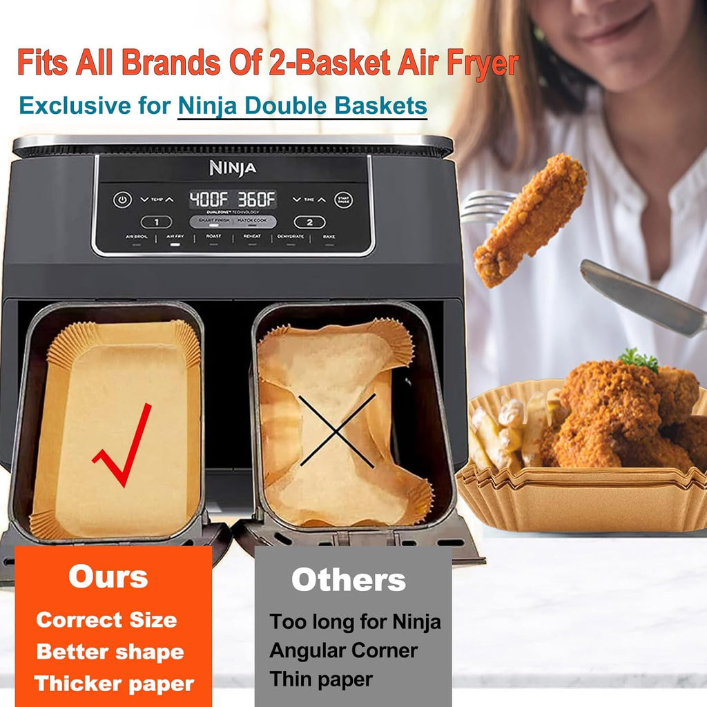 Ninja Foodi Air Fryer Liners - Disposable Parchment Paper for Dual Basket Cooking | Rectangular Size