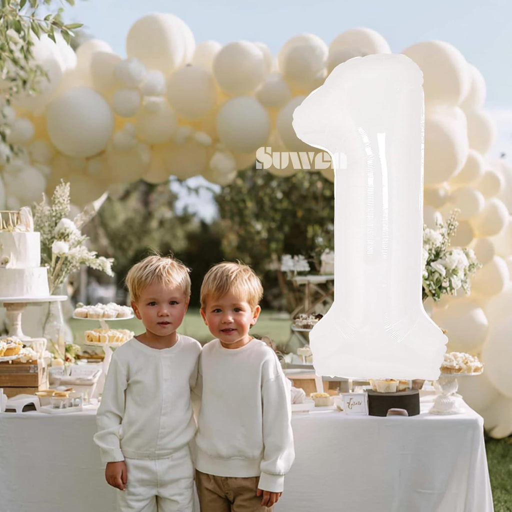 SUWEN 40-Inch White Giant Foil Number Balloons | 0-9 Mylar Birthday & Anniversary Decorations