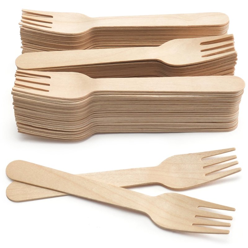 LotFancy Disposable Forks, 250 Pcs Wooden Forks, 6.2inch Compostable Biodegradable Eco-friendly Forks, Great for Dinner Camping Picnics, Party Supplies