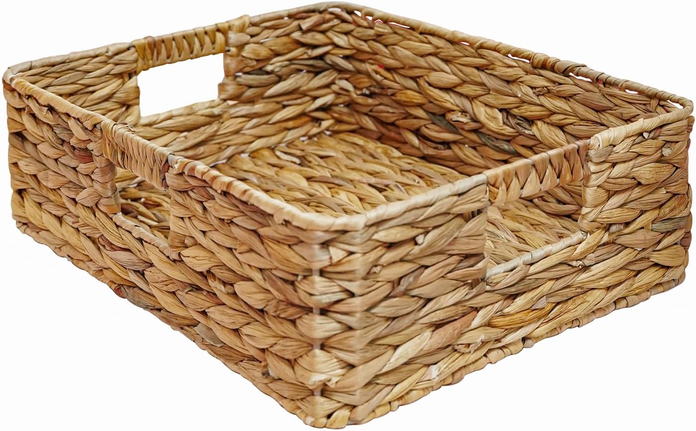 Water Hyacinth Storage Baskets by Rectangular | Woven Wicker Baskets for Shelves - 15.2” L x 12” W x 4.7” H