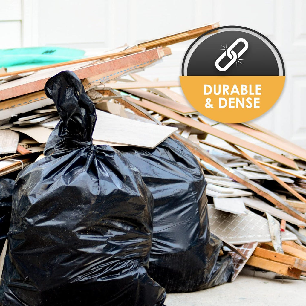 PAMI Heavy Duty 42 Gallon Contractor Garbage Bags - Tear-Resistant Yard Waste Cleanup (10 Count, Black)
