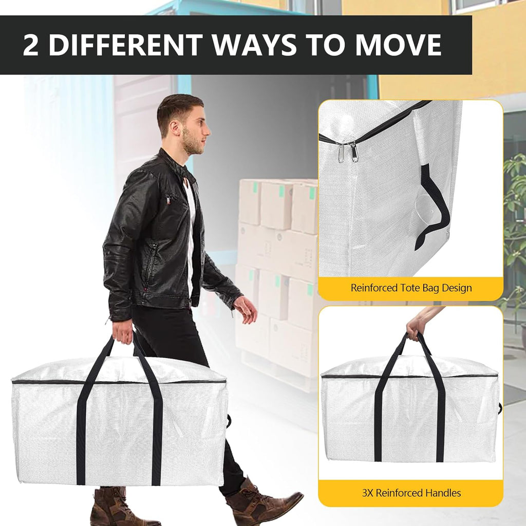 Skiennix Extra Large Heavy Duty Storage Bags Set - Waterproof Moving Totes with Handles | 6 Bags & 10 Vacuum Seal Bags for College Dorm, Travel, Camping