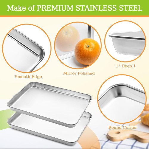 CEKEE Stainless Steel Baking Sheets - Heavy Duty 2-Piece Set, Easy Clean, 12.59 x 9.84 x 1 Inch