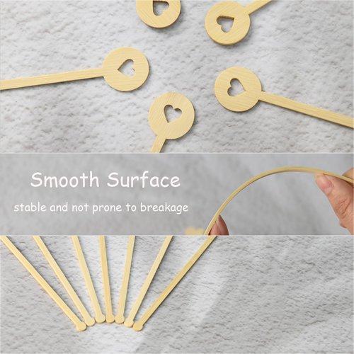 TreeMVI- 200PCS Disposable Coffee Stirrers 7IN Bamboo Coffee Stir Sticks for Mixing Drink,Cocktails,Milk Tea (200PCS-7IN Heart)