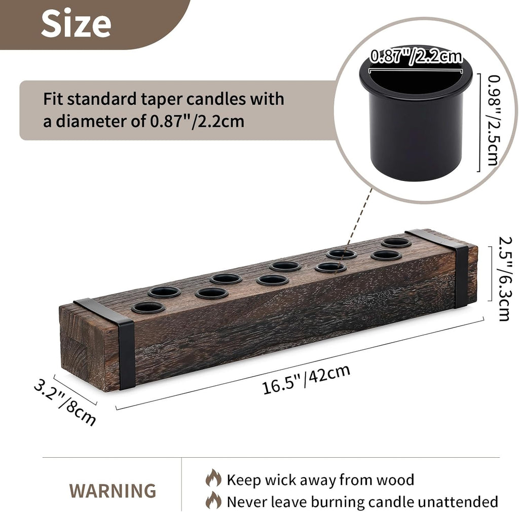 NUPTIO Wood Candelabra - 16.5-Inch Taper Candle Holder for Farmhouse Table Centerpiece | Christmas Decor