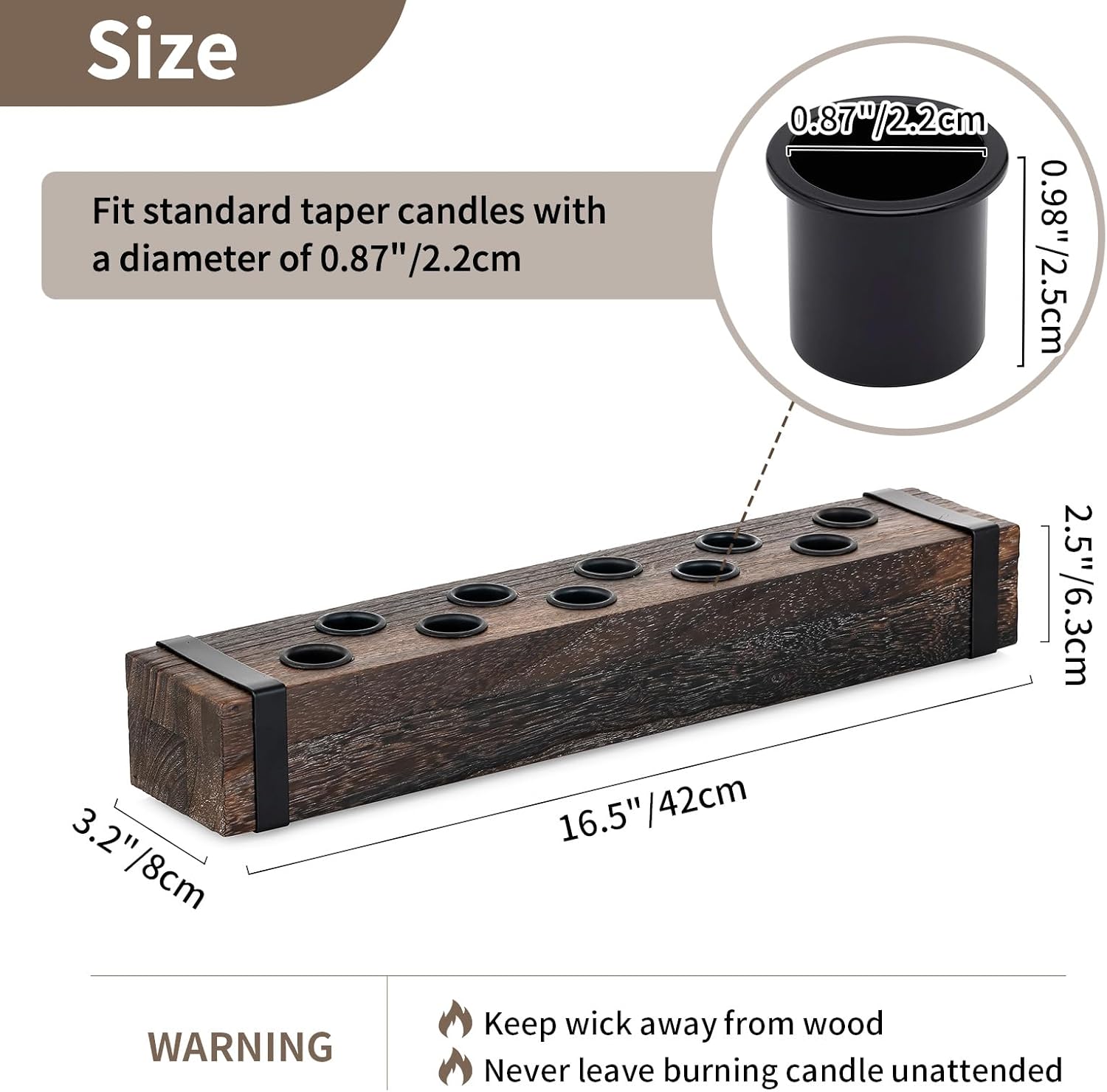 NUPTIO Wood Candelabra - 16.5-Inch Taper Candle Holder for Farmhouse Table Centerpiece | Christmas Decor