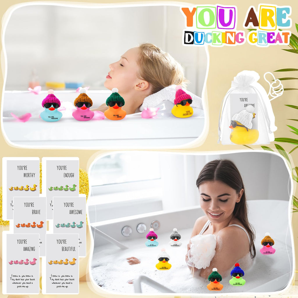 Liliful 2 Inch Rubber Ducks Bulk with Hats Glasses You Are Awesome Sign Card Employee Appreciation Gift for Friends Staff Team Coworker Exchange(96 Sets,Colorful)