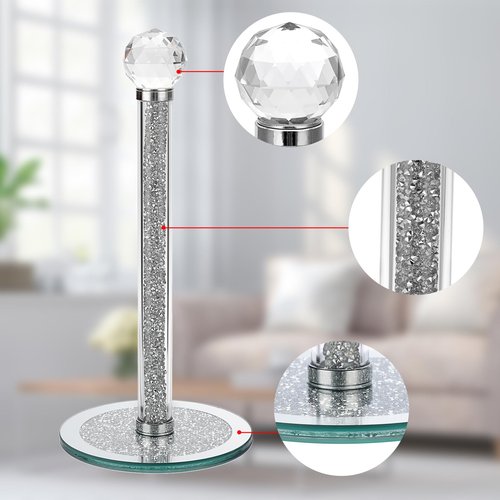 Sumnacon Paper Towel Holder,Crystal Free Standing Paper Towel Roll Holder for Bathroom Bling Kitchen Countertop Paper Towel Holdesr Gorgeous Silver Paper Towel Holders for Kitchen Bathroom Countertop