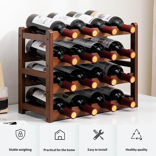 Glsety 16 Bottle Wooden Wine Rack,4 Tier Free Standing Wine Storage Holder,Retro Minimalist Style Home Decorations Wine Display Shelves for Cabinet,Cupboard,Countertop