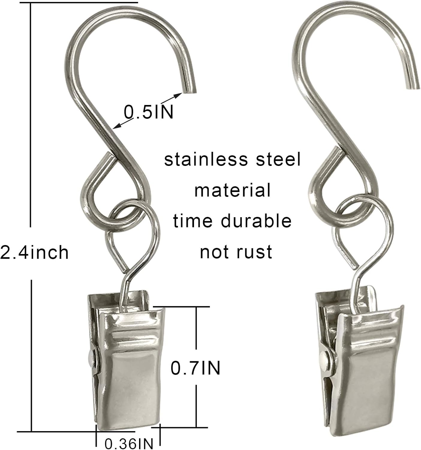 Stainless Steel S Hooks by [Brand Name] - 50 Pack Hanging Clips for Party Lights & Crafts | 2.4 Inch Long, Silver