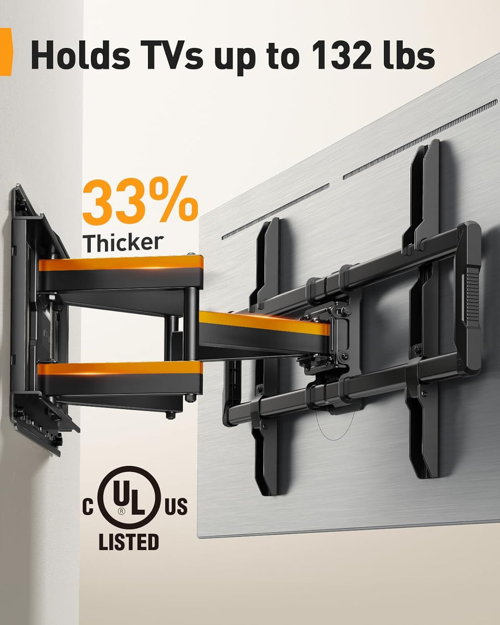 Perlegear Full Motion TV Wall Mount - Fits 42–97 Inch Flat & Curved TVs | Tool-Free Tilt & Swivel, Max VESA 600x400mm