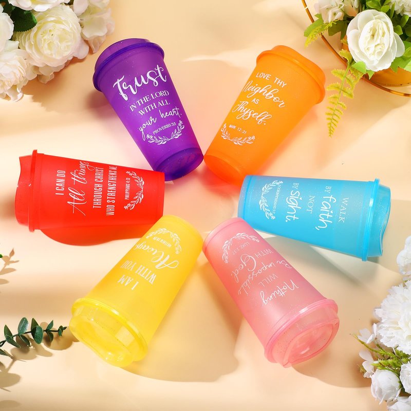 Skylety 72 Pcs Christian Tumblers Gifts for Mothers Day Bulk for Church Religious Plastic Coffee Cups with Lids and Straw Women Coworkers Employees 16 oz Bible Verse Mugs (Multicolor)