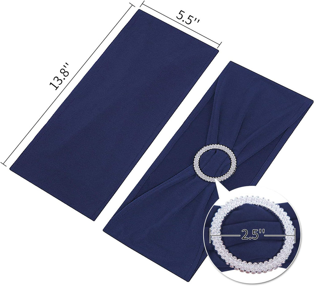 Peomeise Navy Spandex Chair Sashes - 25pcs with Buckle Slider for Wedding & Party Decor