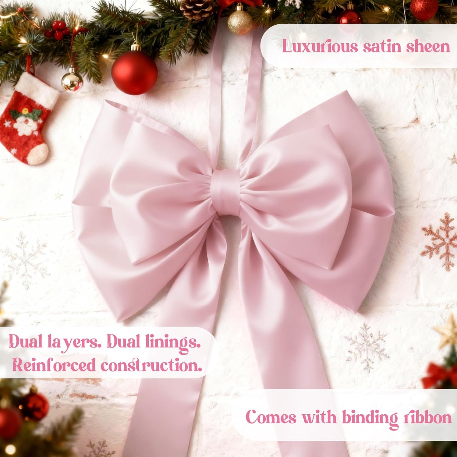 Skiennix Giant Pink Bow Christmas Tree Topper - 75x19 Inch Decor for Coquette Rooms & Parties
