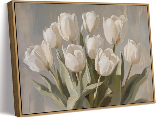 MTFBWY Vintage Tulip Wall Art - Sturdy Framed Botanical Canvas Print for Kitchen & Bedroom | 8x10 Inch