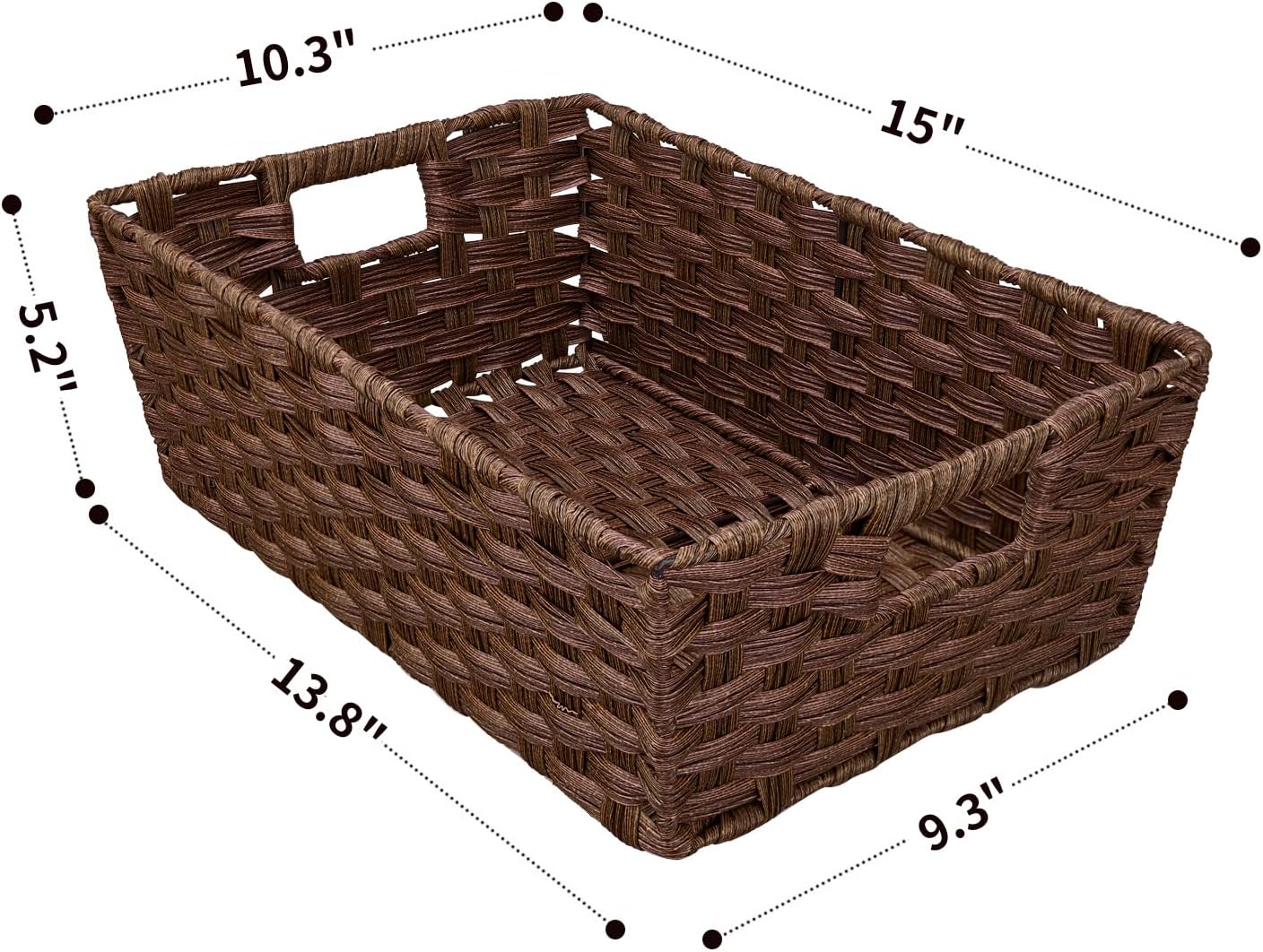 Onlytak Large Wicker Storage Basket Set - Washable Waterproof Design | 15" x 10.3" x 5.2" | Brown Color for Home & Patio