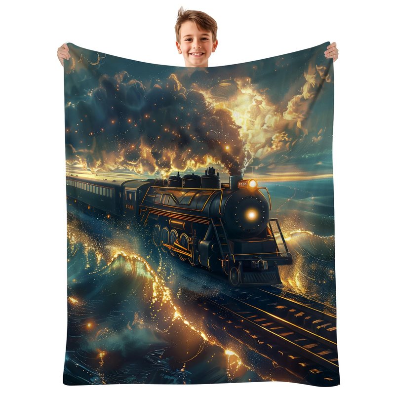 SKT T1 Train Blanket for Boys, A Fantastical Steam Trains Crossing The Ocean Flannel Blankets, Train Gifts for Men Women Adults, Decor Soft Plush Throw Blanket for Bed Couch Bedding 50"x40"