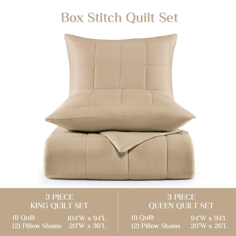 Wonderful Khaki Quilt Set King Size, 3 Piece Breathable Lightweight Jersey Knit Bedspread for All Seasons, Cooling Ultra-Soft Modern Coverlet Bedding Set for Hot Sleepers, 104"x94"