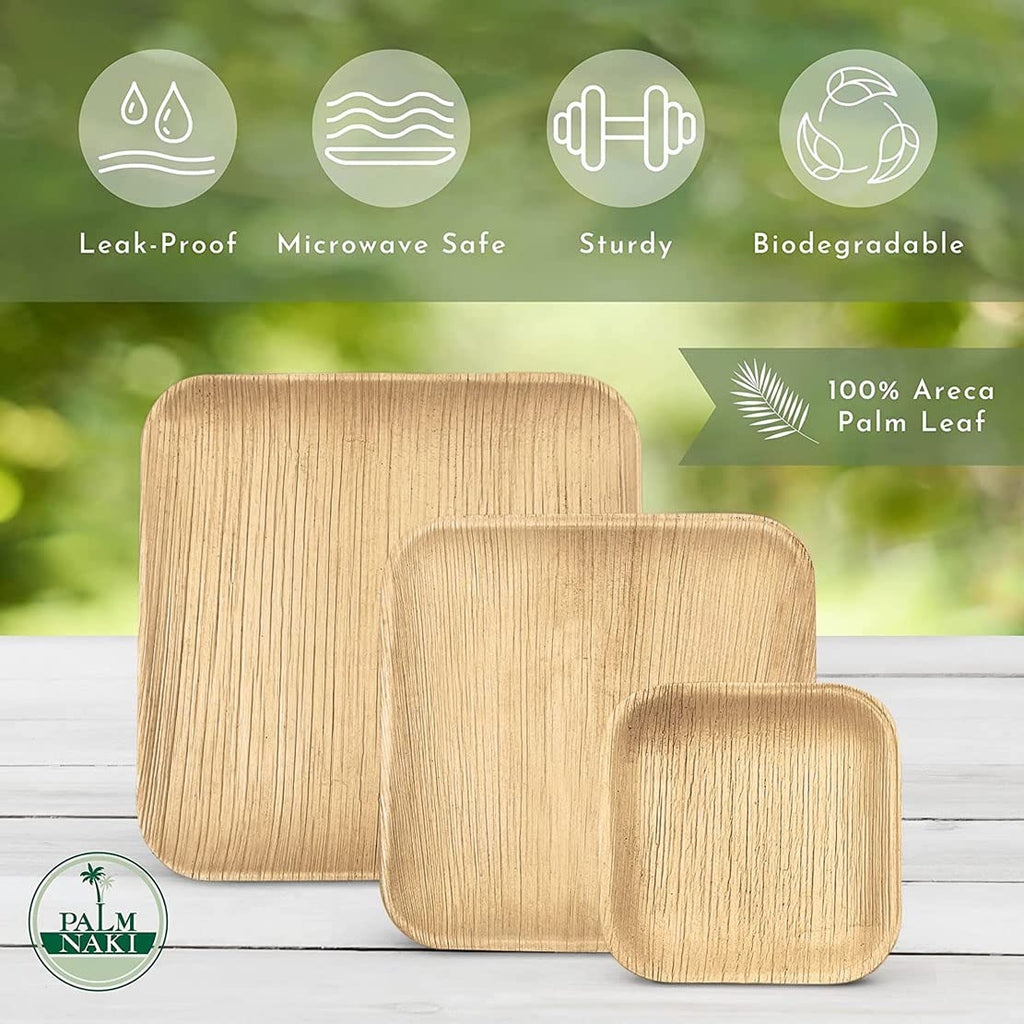PALM NAKI Palm Leaf Plates | 4" Square Condiment Plates | Compostable Bamboo-Style Plates | Ideal for Events, Gatherings, and Everyday Elegance - 40 Pack