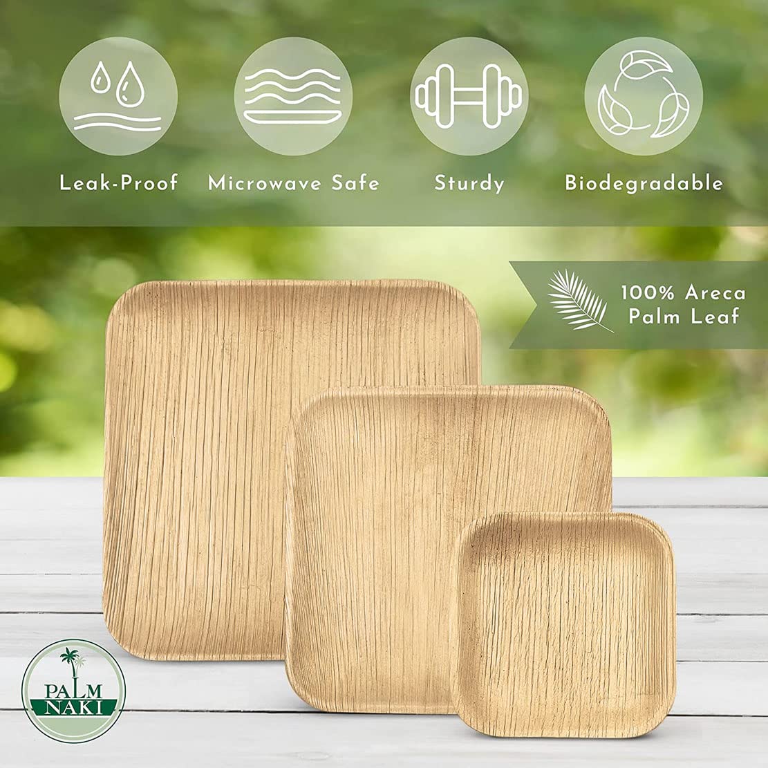 PALM NAKI Palm Leaf Plates | 4" Square Condiment Plates | Compostable Bamboo-Style Plates | Ideal for Events, Gatherings, and Everyday Elegance - 40 Pack