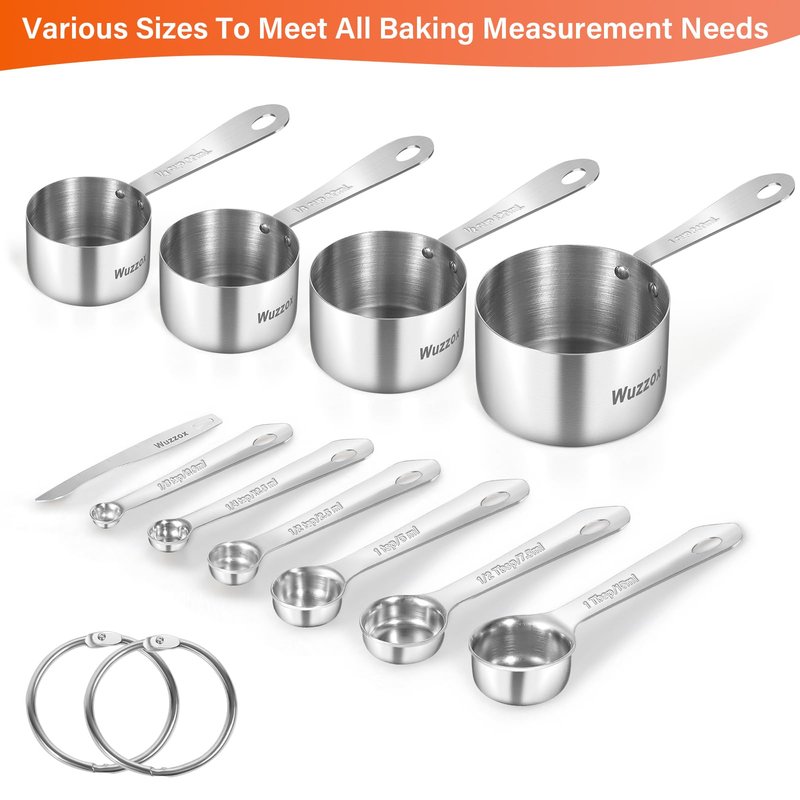 Wuzzox Stainless Steel Measuring Cups & Spoons Set of 11, Stackable Metal Measuring Cups & Spoons, Kitchen Gadgets for Cooking & Baking